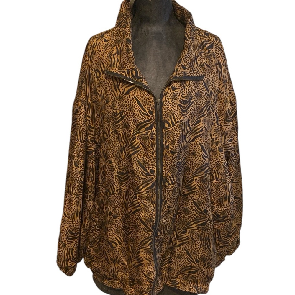 Vintage 1990’s 100% Silk Animal Print Windbreaker Jacket | 3XL Unisex | Like New